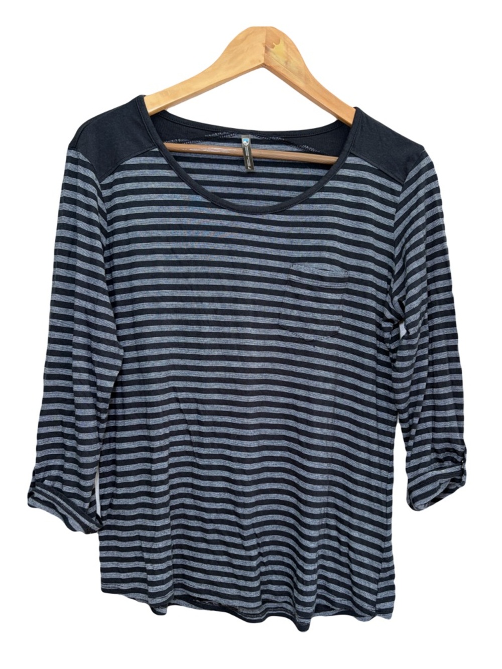 Kuhl Women's Black & Gray Striped Long Sleeve Scoop Neck Pocket Top Large